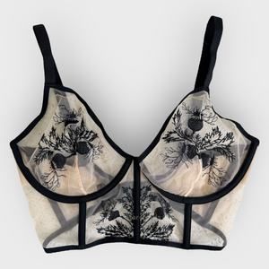 Thistle and Spire Verona Longline Embroidered Bustier Bundle 34DD Black Tulle